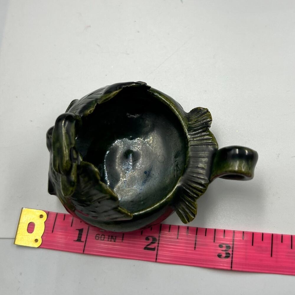 Vintage Small Handmade Ceramic Green Glazed Swan Trinket Jewelry Dish Handle - Picture 11 of 11